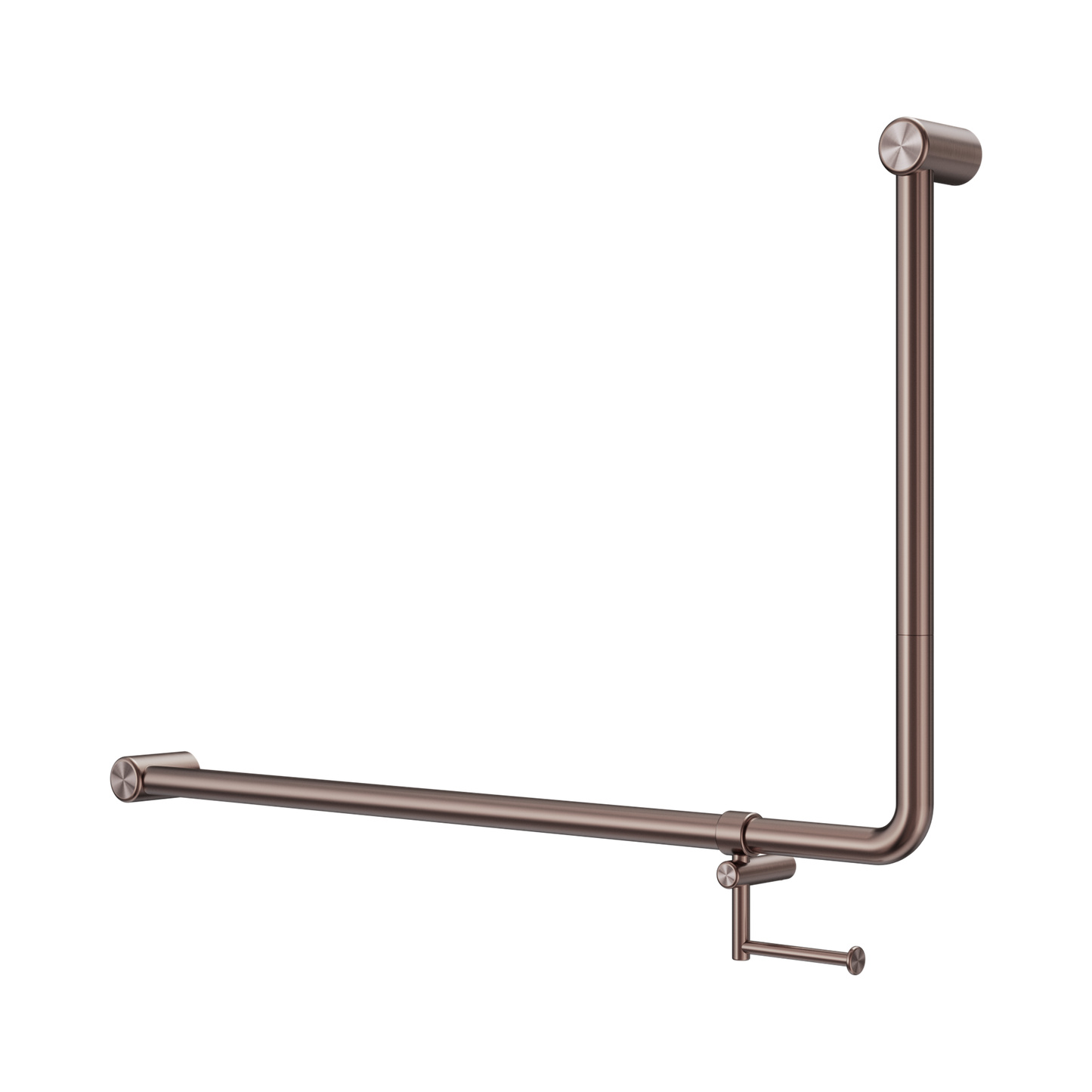 Mecca Care 32mm DDA Accessible Toilet 90 Degree Bent Tube Grab Rail 600X1000mm With Toilet Roll Holder Brushed Bronze