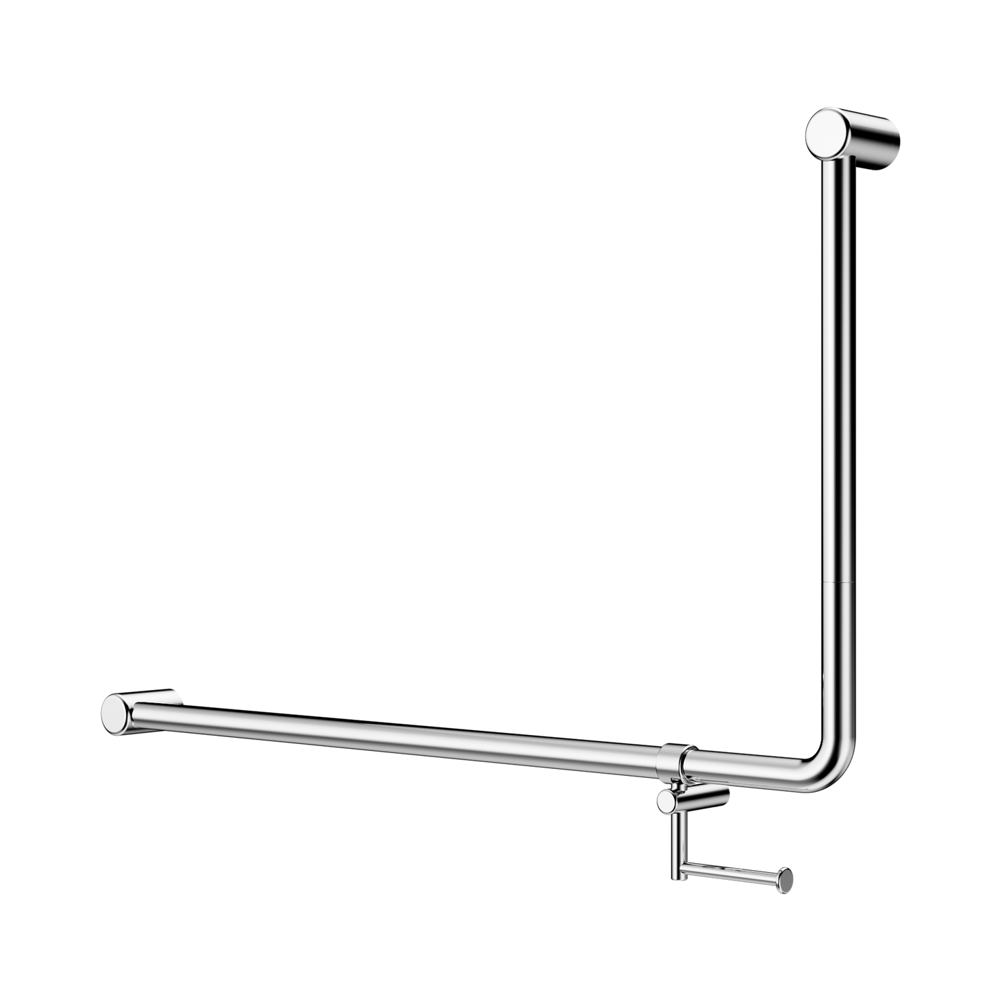 Mecca Care 32mm DDA Accessible Toilet 90 Degree Bent Tube Grab Rail 600X1000mm With Toilet Roll Holder