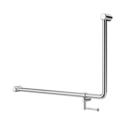 Mecca Care 32mm DDA Accessible Toilet 90 Degree Bent Tube Grab Rail 600X1000mm With Toilet Roll Holder