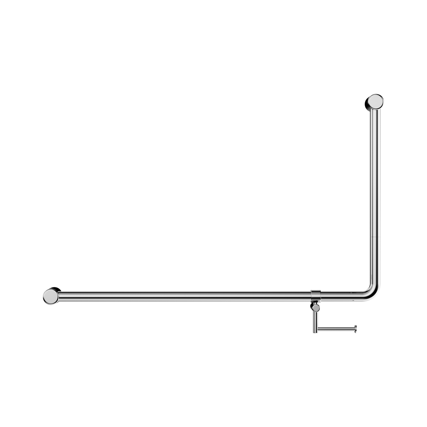 Mecca Care 32mm DDA Accessible Toilet 90 Degree Bent Tube Grab Rail 600X1000mm With Toilet Roll Holder Chrome