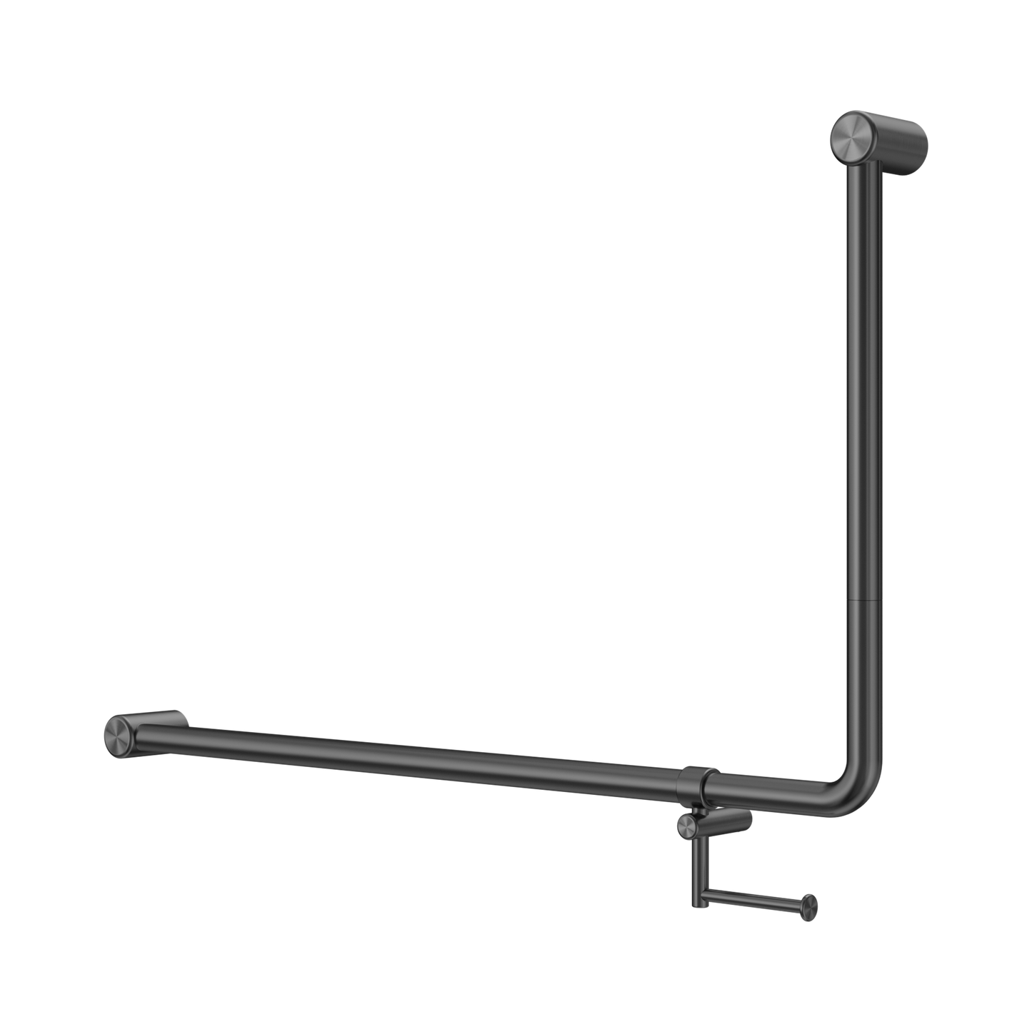 Mecca Care 32mm DDA Accessible Toilet 90 Degree Bent Tube Grab Rail 600X1000mm With Toilet Roll Holder