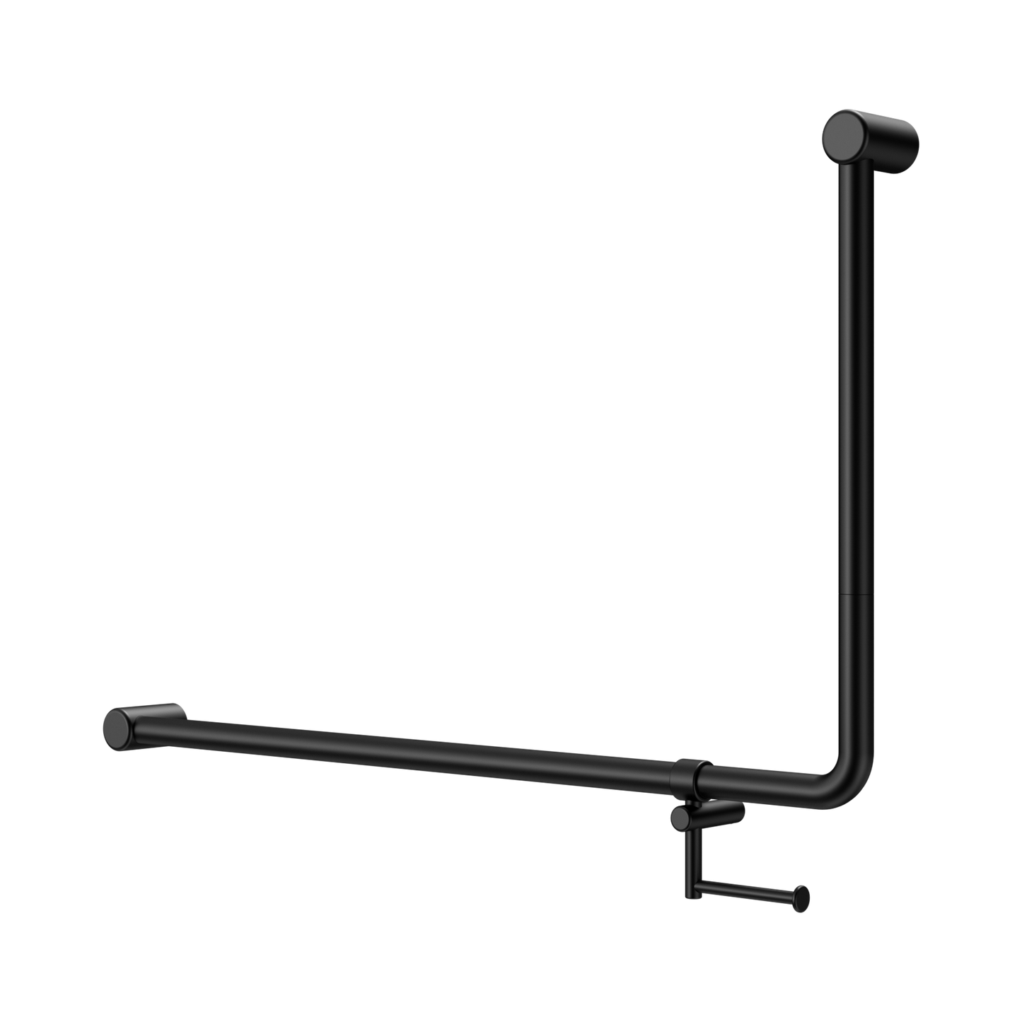 Mecca Care 32mm DDA Accessible Toilet 90 Degree Bent Tube Grab Rail 600X1000mm With Toilet Roll Holder Matte Black