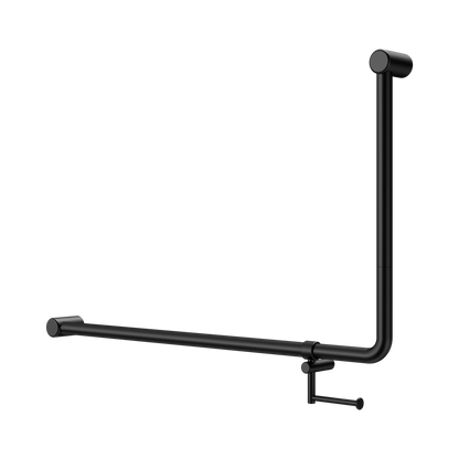 Mecca Care 32mm DDA Accessible Toilet 90 Degree Bent Tube Grab Rail 600X1000mm With Toilet Roll Holder