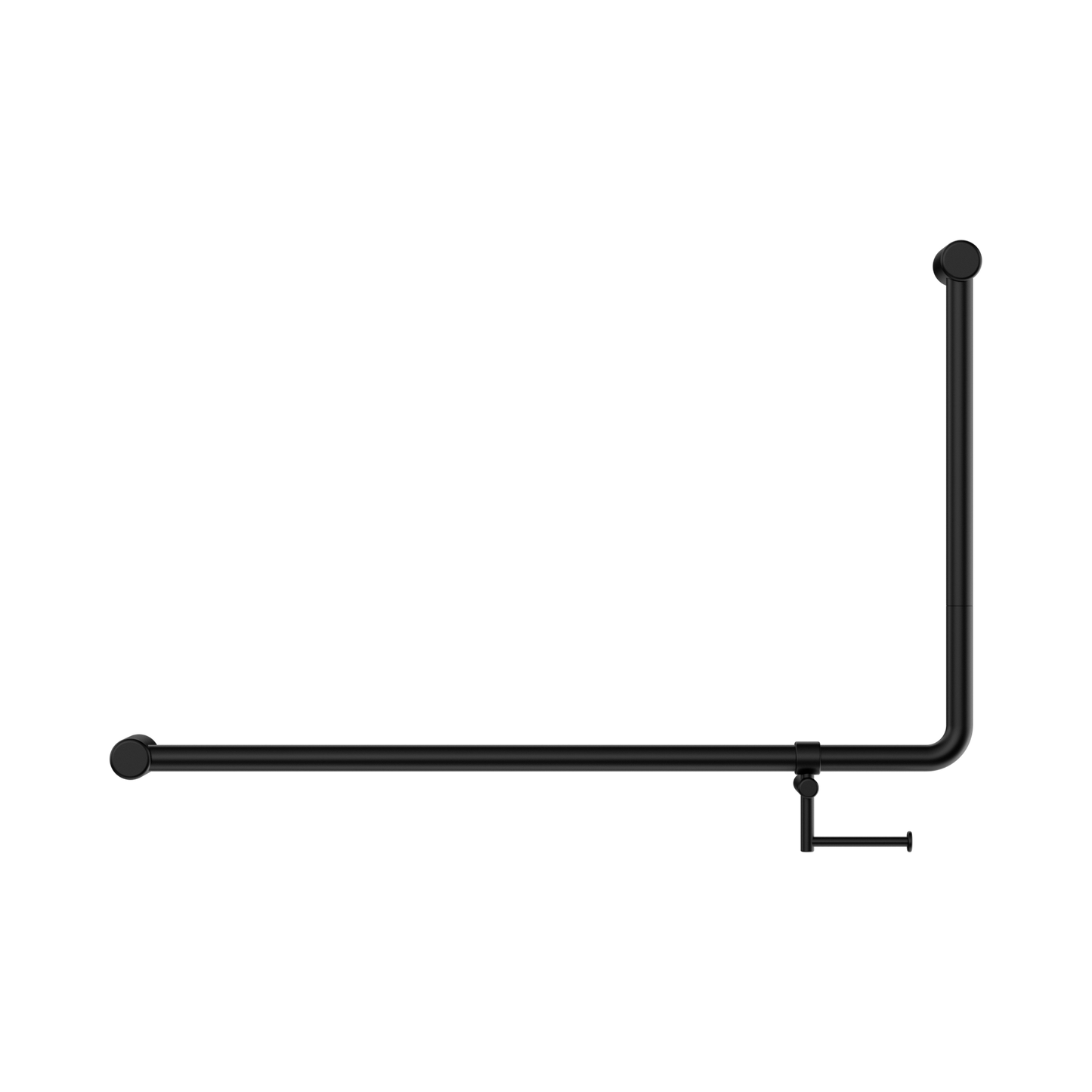 Mecca Care 32mm DDA Accessible Toilet 90 Degree Bent Tube Grab Rail 600X1000mm With Toilet Roll Holder Matte Black
