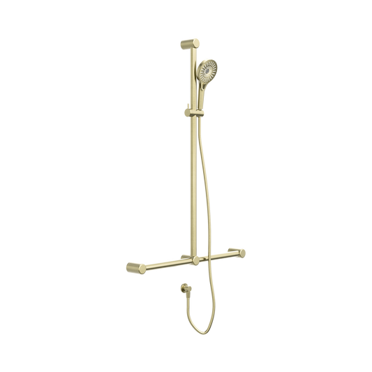 Mecca Care 32mm T Bar Grab Rail And Adjustable Shower Set 1100X750mm Brushed Gold
