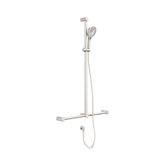 Mecca Care 32mm T Bar Grab Rail And Adjustable Shower Set 1100X750mm Brushed Nickel