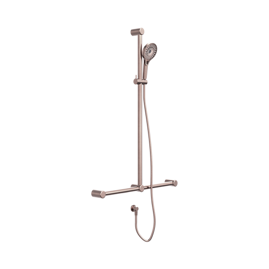 Mecca Care 32mm T Bar Grab Rail And Adjustable Shower Set 1100X750mm Brushed Bronze