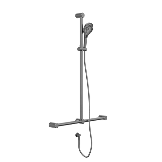 Nero Mecca Care 32mm T Bar Grab Rail And Adjustable Shower Set 1100X750mm Gun Metal