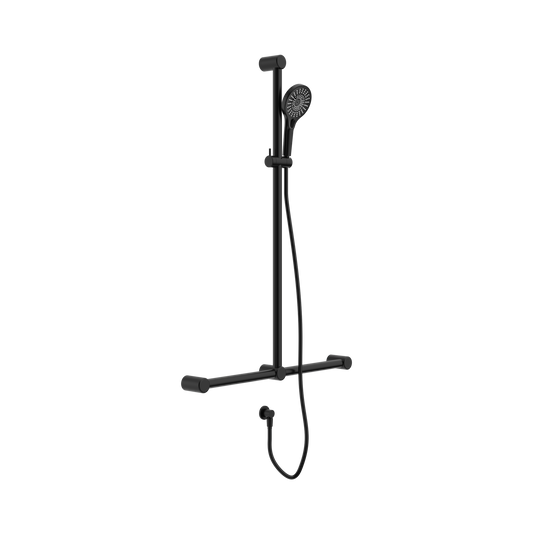 Mecca Care 32mm T Bar Grab Rail And Adjustable Shower Set 1100X750mm Matte Black