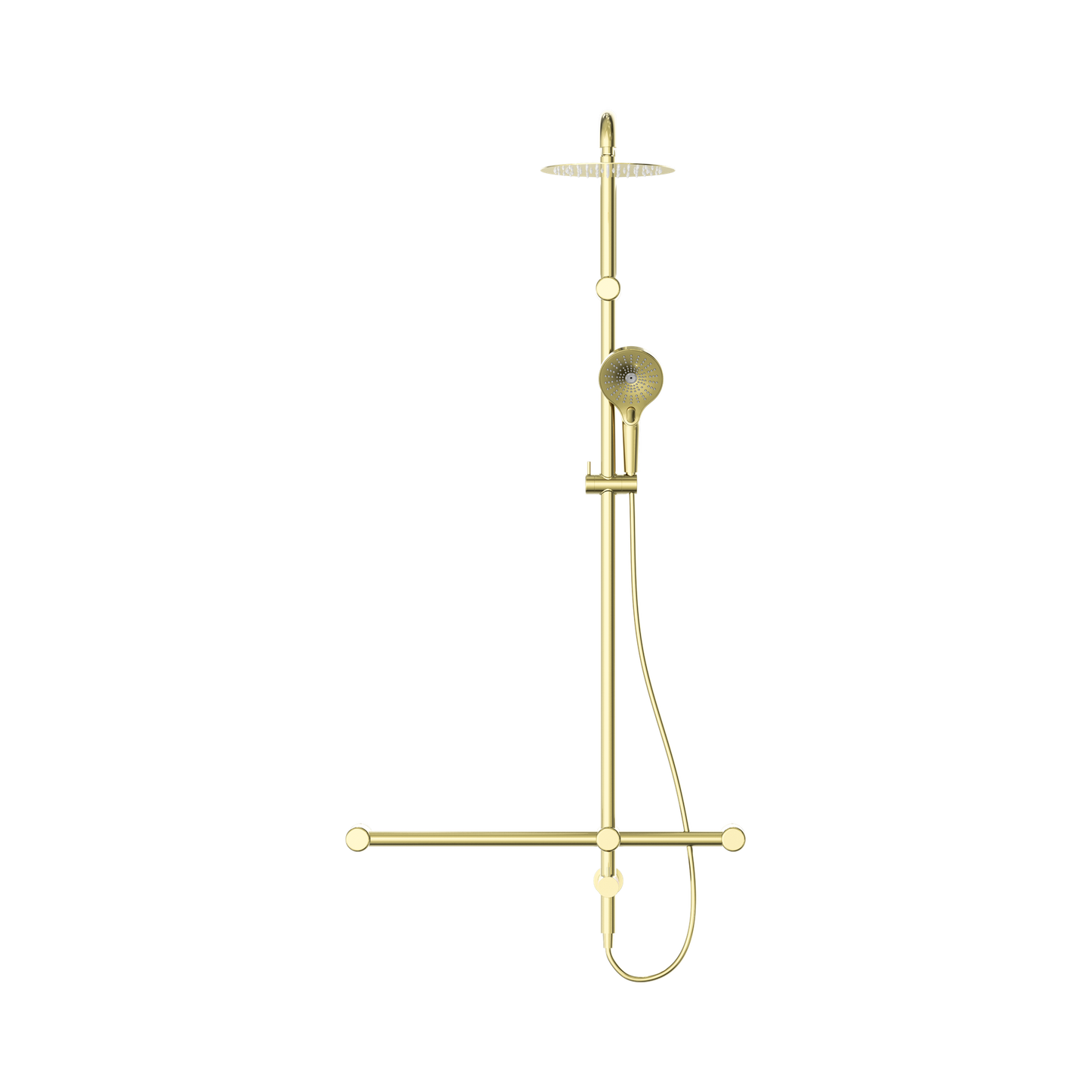 Mecca Care 32mm T Bar Grab Rail 1100x750mm Twin Shower Set Brushed Gold