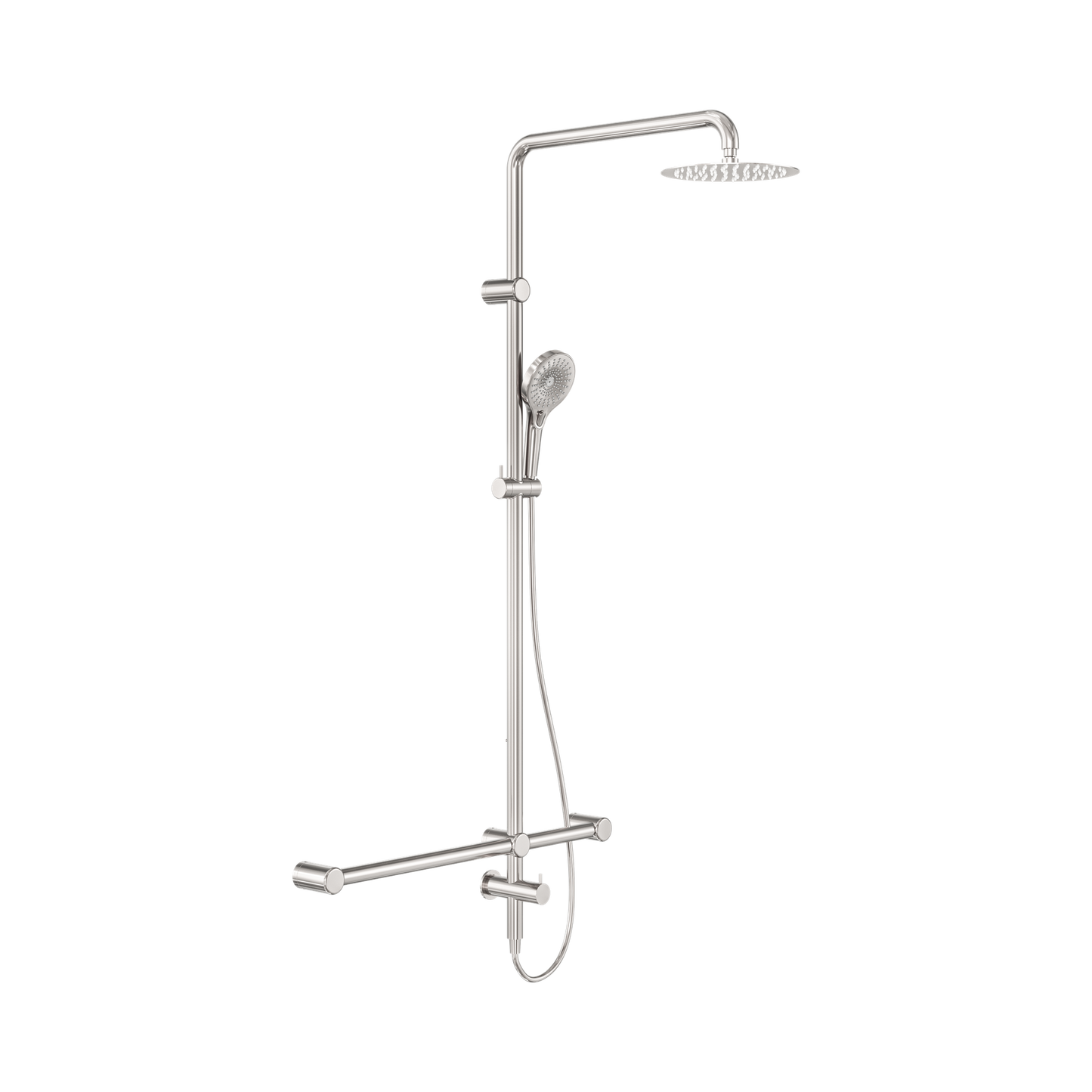 Mecca Care 32mm T Bar Grab Rail 1100x750mm Twin Shower Set Brushed Nickel