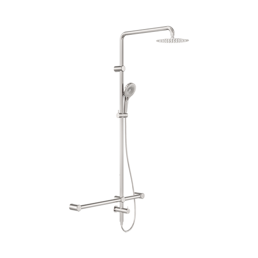 Mecca Care 32mm T Bar Grab Rail 1100x750mm Twin Shower Set Brushed Nickel