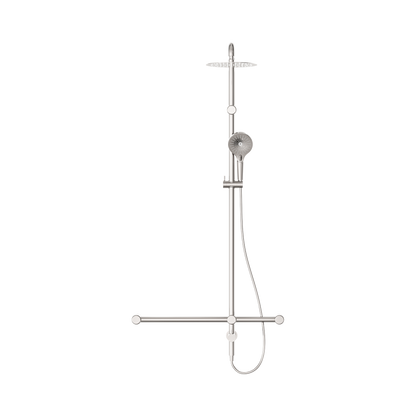 Mecca Care 32mm T Bar Grab Rail 1100x750mm Twin Shower Set Brushed Nickel