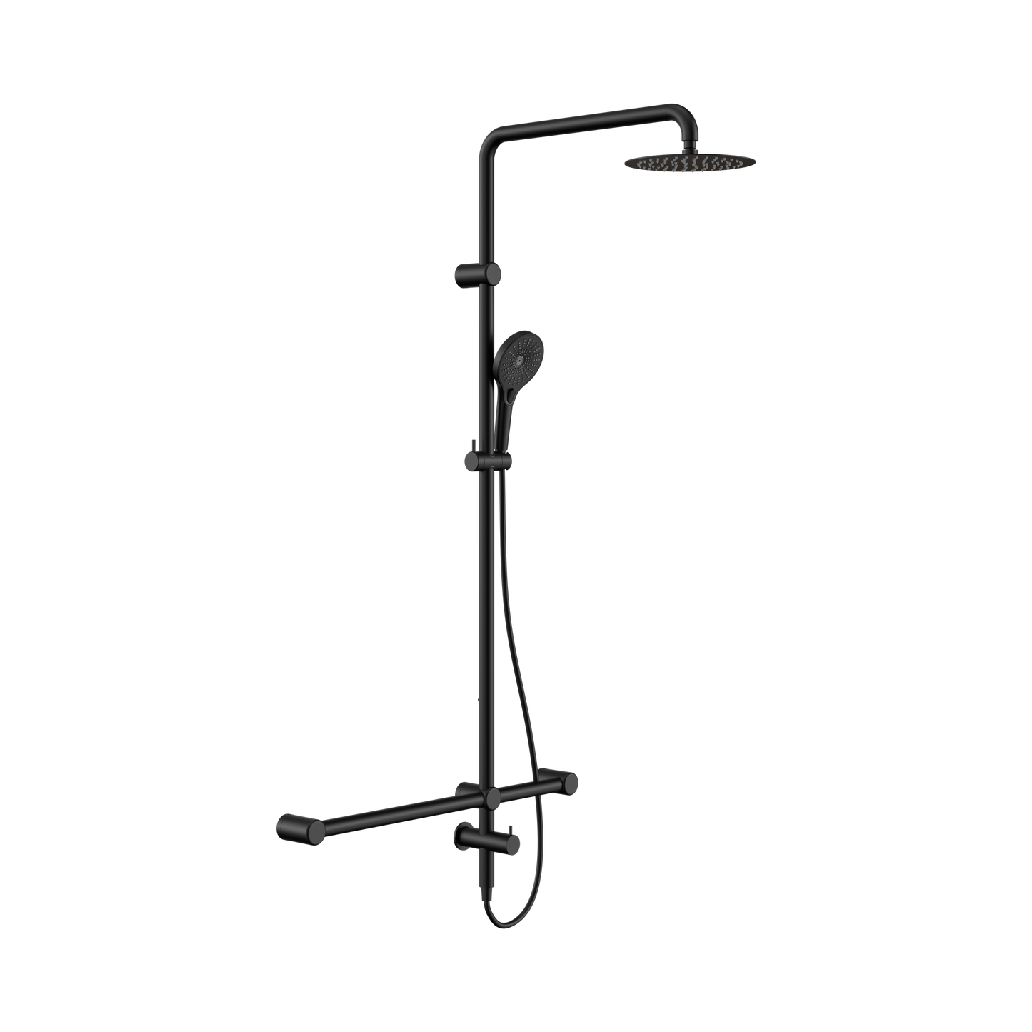 Mecca Care 32mm T Bar Grab Rail 1100x750mm Twin Shower Set Matte Black