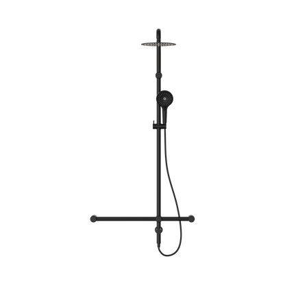 Mecca Care 32mm T Bar Grab Rail 1100x750mm Twin Shower Set Matte Black