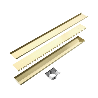 Tile Insert V Channel 900x106mm Floor Grate 90mm Outlet Brushed Gold