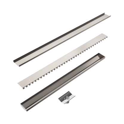 Tile Insert V Channel 900x82mm Floor Grate 50mm Outlet Brushed Nickel