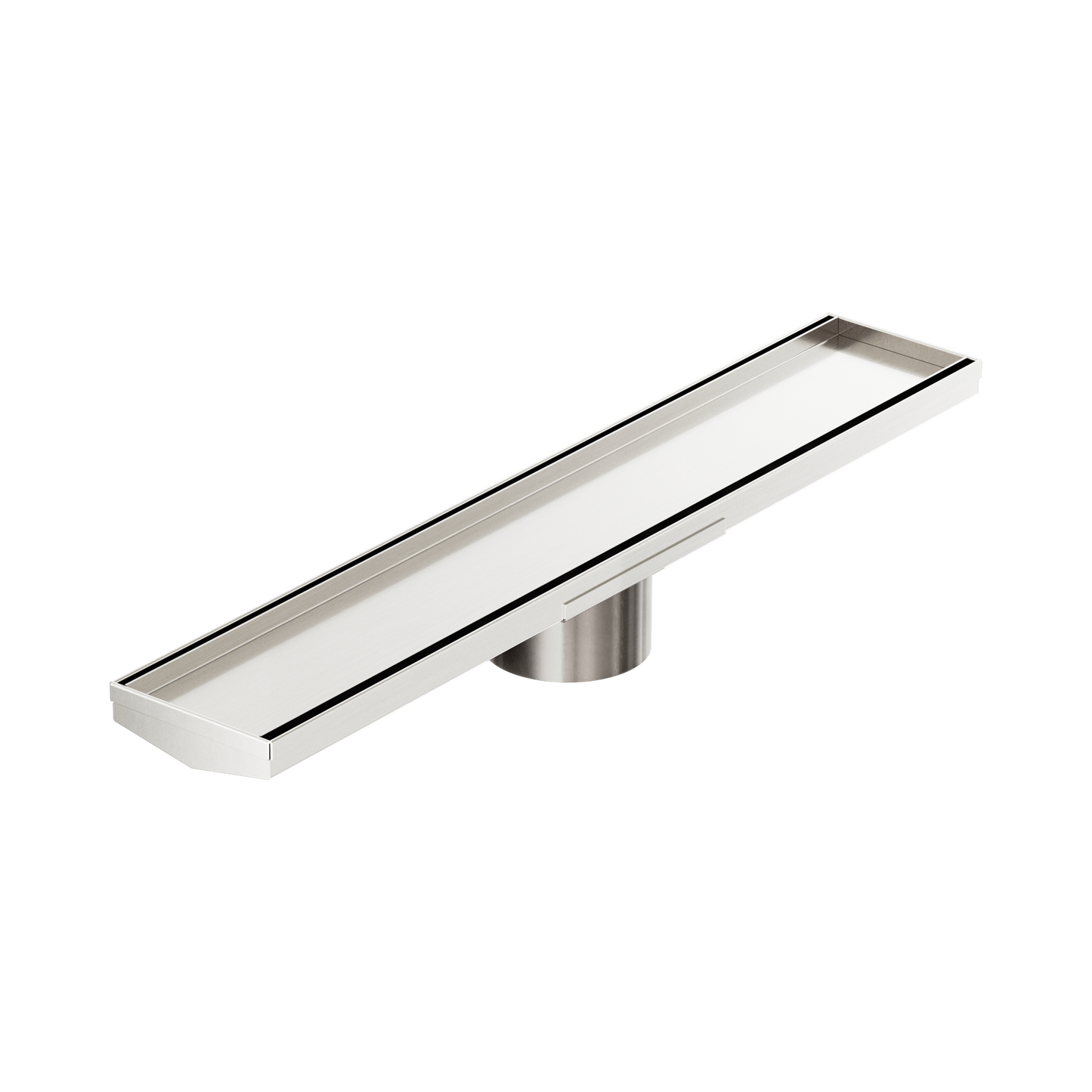 Tile Insert V Channel 600x106mm Floor Grate 90mm Outlet Brushed Nickel