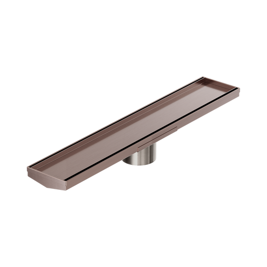 Tile Insert V Channel 600x106mm Floor Grate 80mm Outlet Brushed Bronze