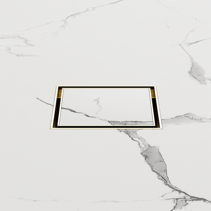 100mm Square Tile Insert Floor Waste 50mm Outlet Brushed Gold