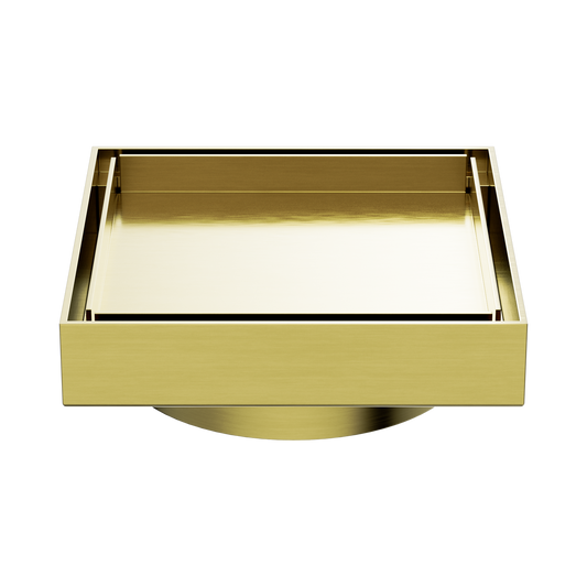 130mm Square Tile Insert Floor Waste 100mm Outlet Brushed Gold