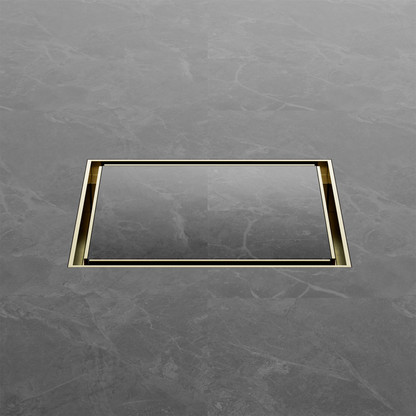 130mm Square Tile Insert Floor Waste 100mm Outlet Brushed Gold