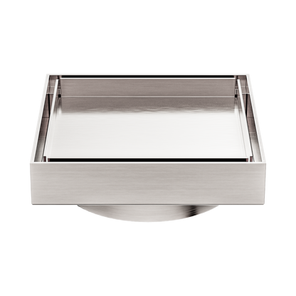 130mm Square Tile Insert Floor Waste 100mm Outlet Brushed Nickel
