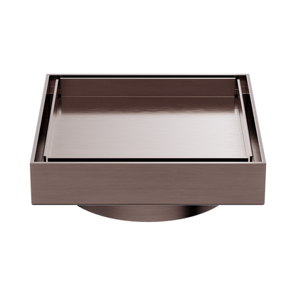 130mm Square Tile Insert Floor Waste 100mm Outlet Brushed Bronze