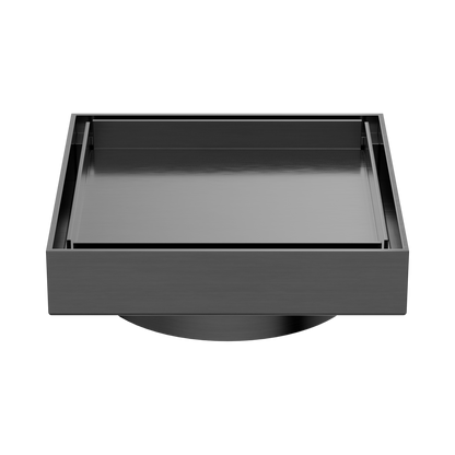 130mm Square Tile Insert Floor Waste 100mm Outlet Gun Metal