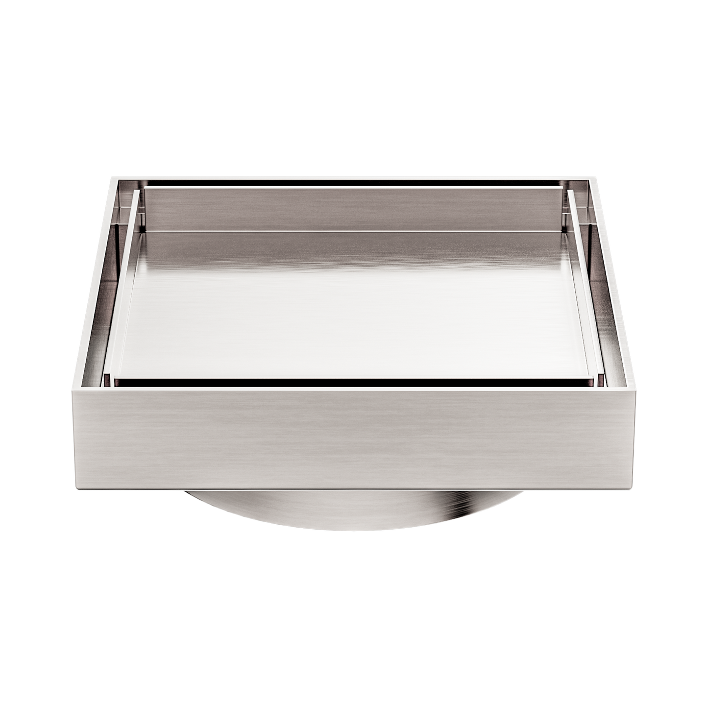 100mm Square Tile Insert Floor Waste 80mm Outlet Brushed Nickel