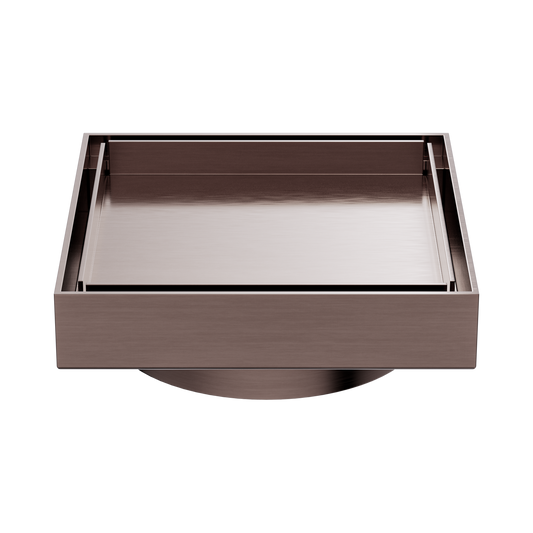 100mm Square Tile Insert Floor Waste 80mm Outlet Brushed Bronze