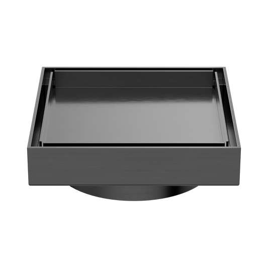 100mm Square Tile Insert Floor Waste 80mm Outlet Gun Metal