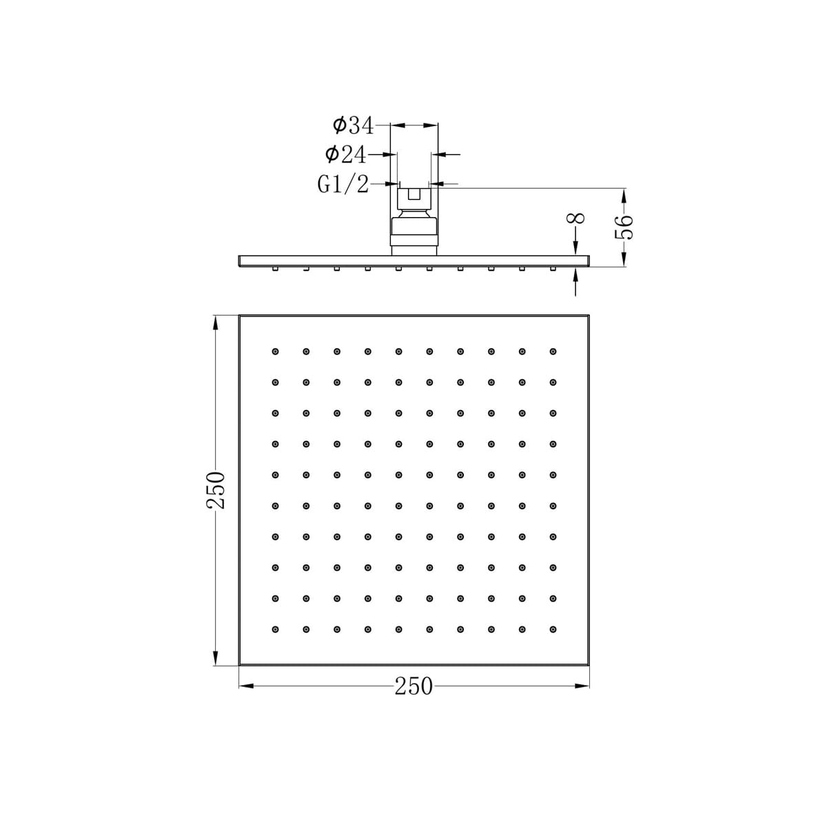 250MM Square Shower Head