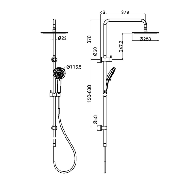 Nero Round Combination Overhead and Handshower on Column