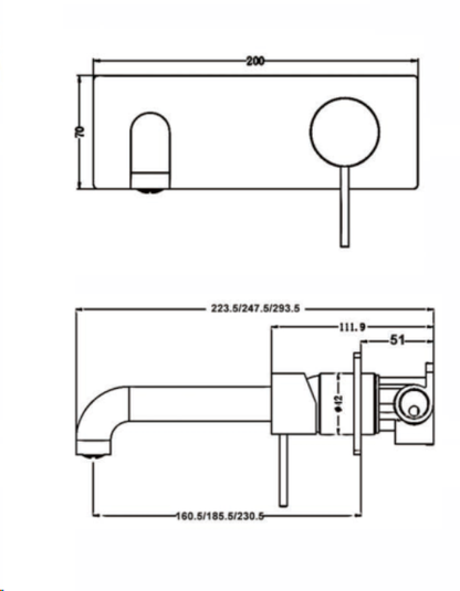 Nero Mecca Wall Mixer Set Basin/Bath 185mm