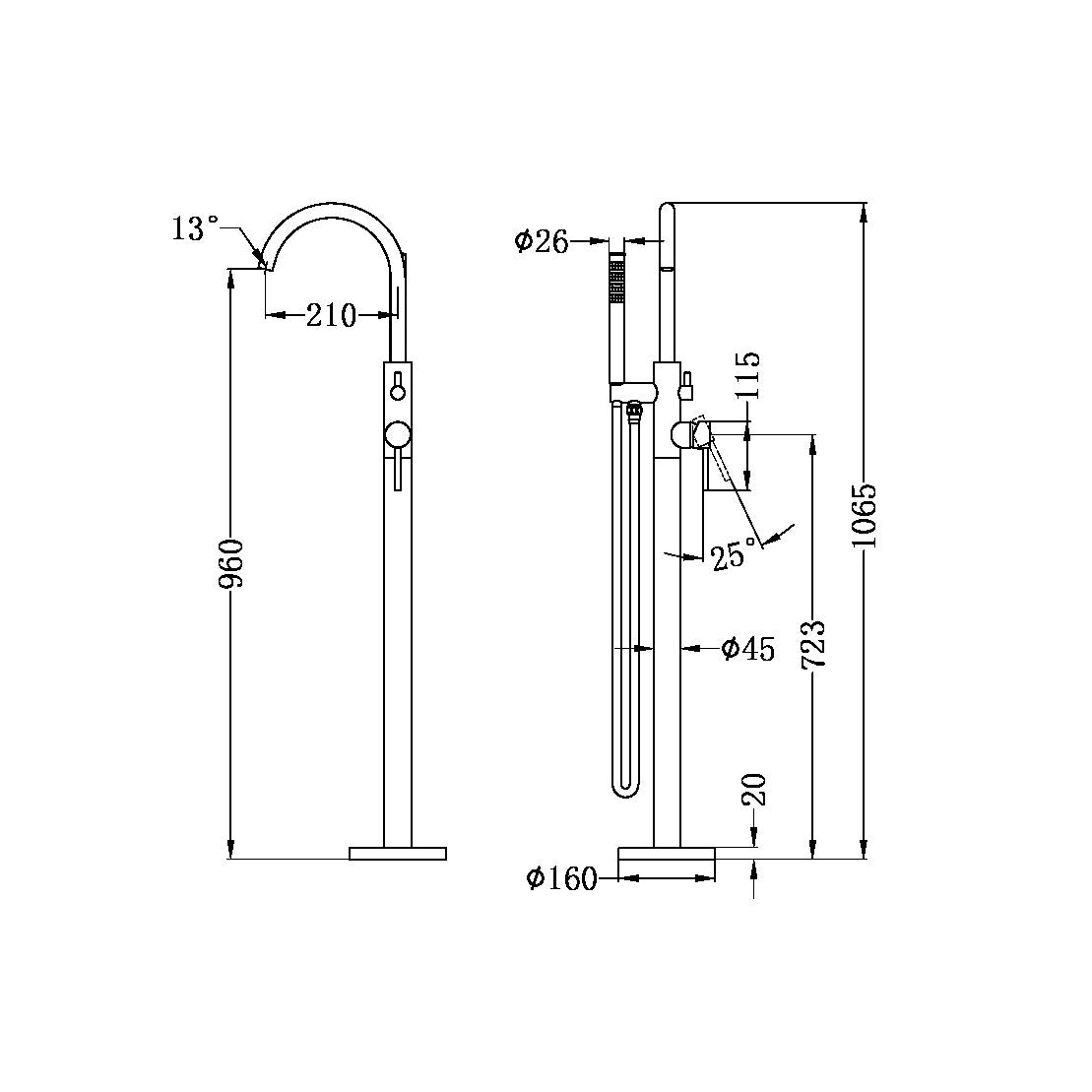Nova Freestanding Bath Mixer, Spout and Handshower