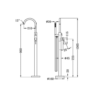 Nova Freestanding Bath Mixer, Spout and Handshower