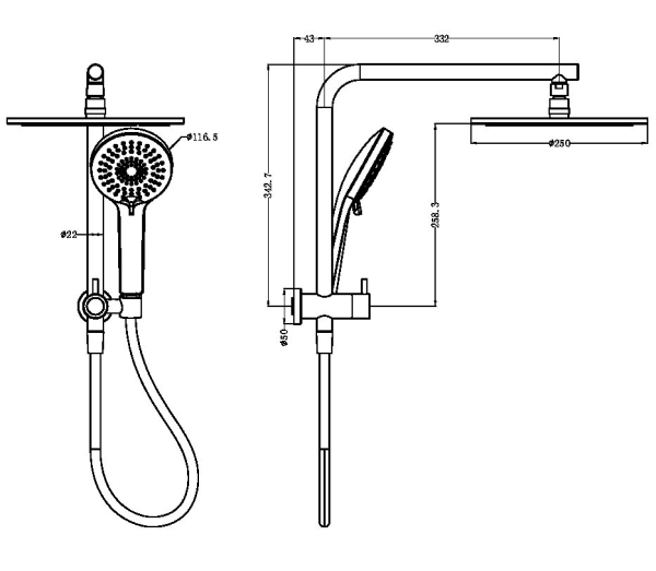 Mecca 2 in 1 Twin Short Shower, 250mm Overhead & Handset