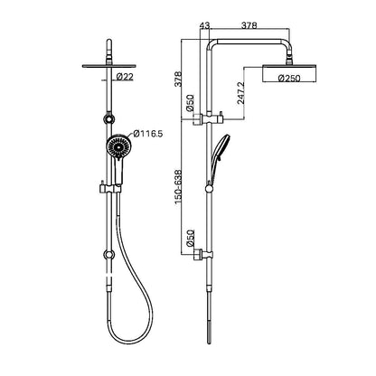 Nero Round Combination Overhead and Handshower on Column