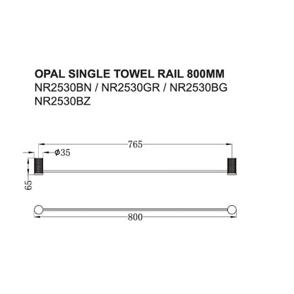 Nero Opal Single Towel Rail 800mm Brushed  NR2530BG