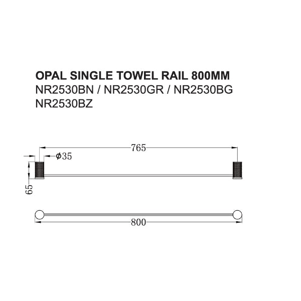 Nero Opal Single Towel Rail 800mm  NR2530BN