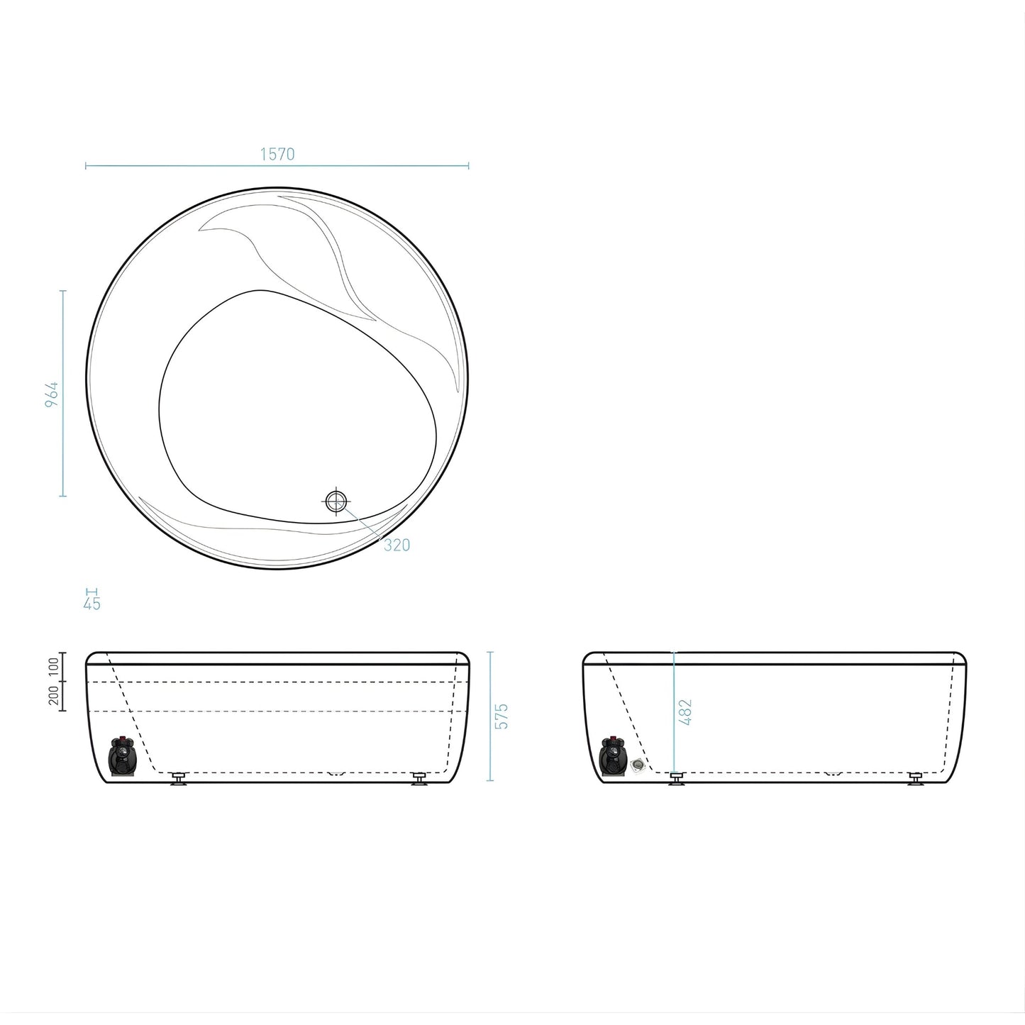 DECINA ORION FREESTANDING DOLCE VITA SPA BATHTUB  1570MM WITH 16-JETS