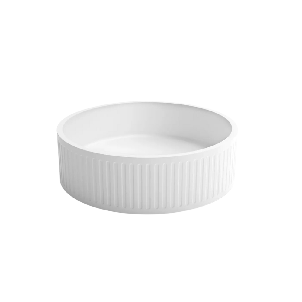 Otti Hudson Round 400x400x120 Concrete Fluted White Basin