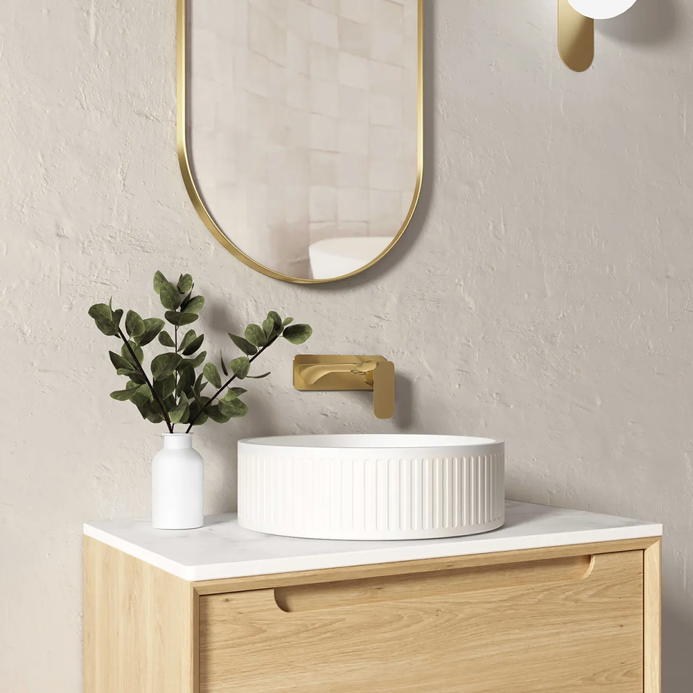 Otti Hudson Round 400x400x120 Concrete Fluted White Basin