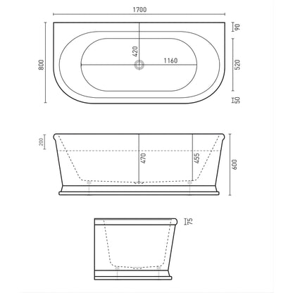 DECINA OXFORD BACK-TO-WALL FREESTANDING BATH  1700MM