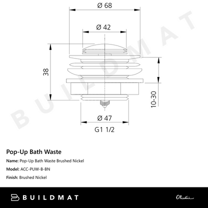 Oliveri Pop-Up Bath Waste Brushed Nickel