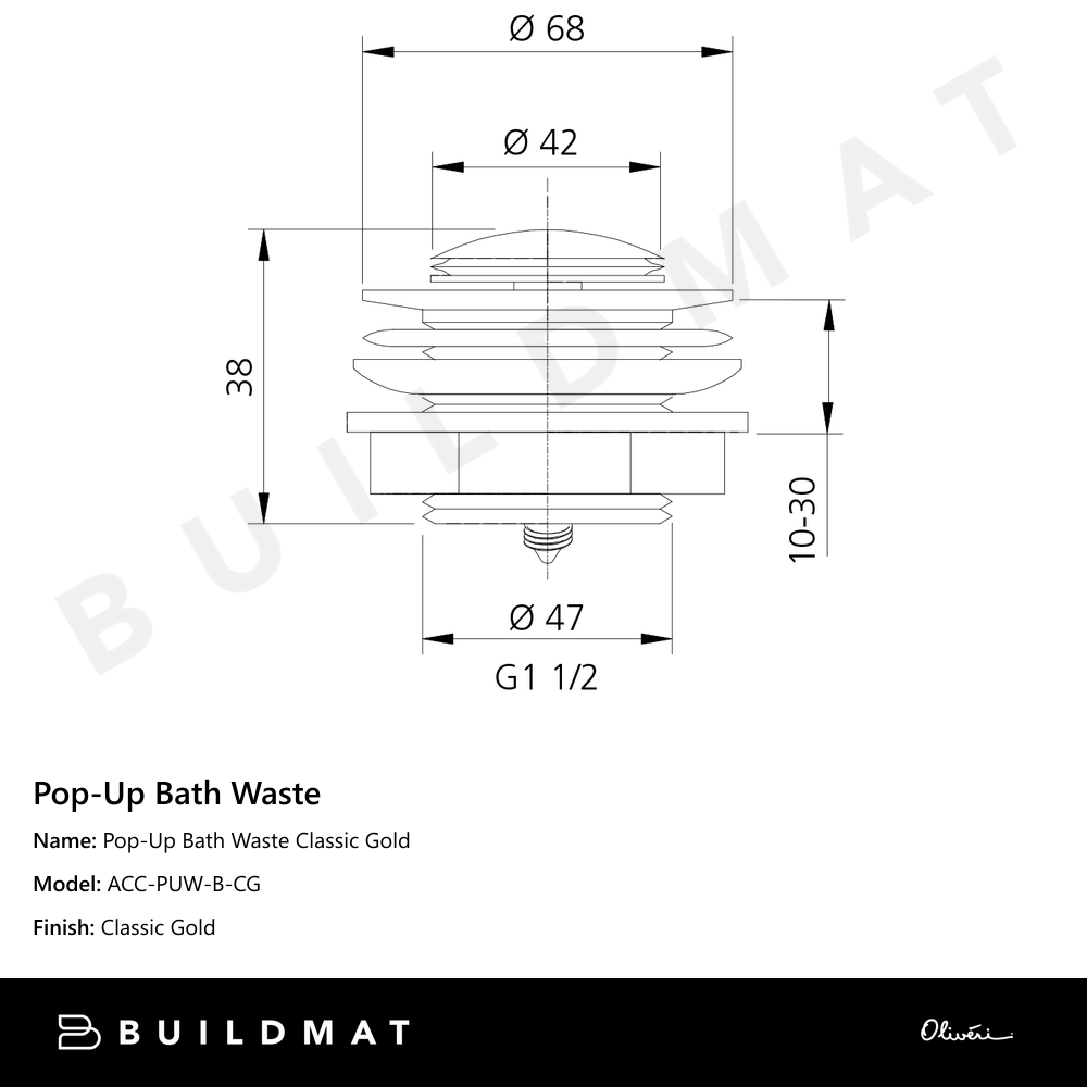 Oliveri Pop-Up Bath Waste Classic Gold