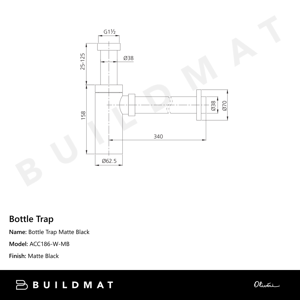 Oliveri Bottle Trap Matte Black