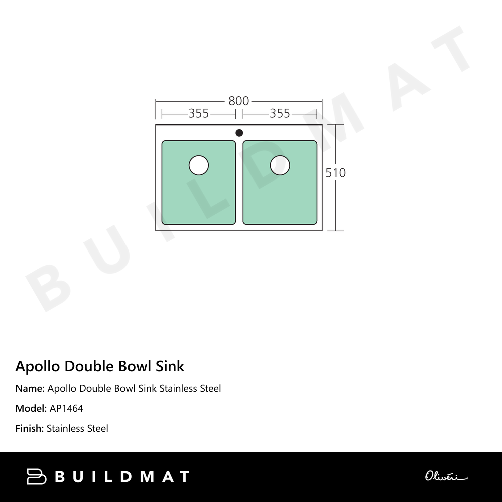 Oliveri Apollo Double Bowl Sink Stainless Steel