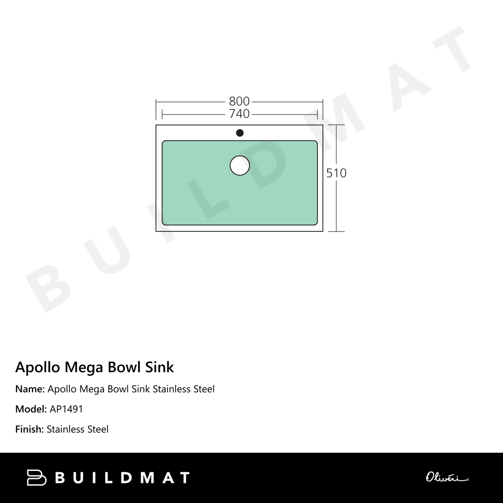 Oliveri Apollo Mega Bowl Sink Stainless Steel